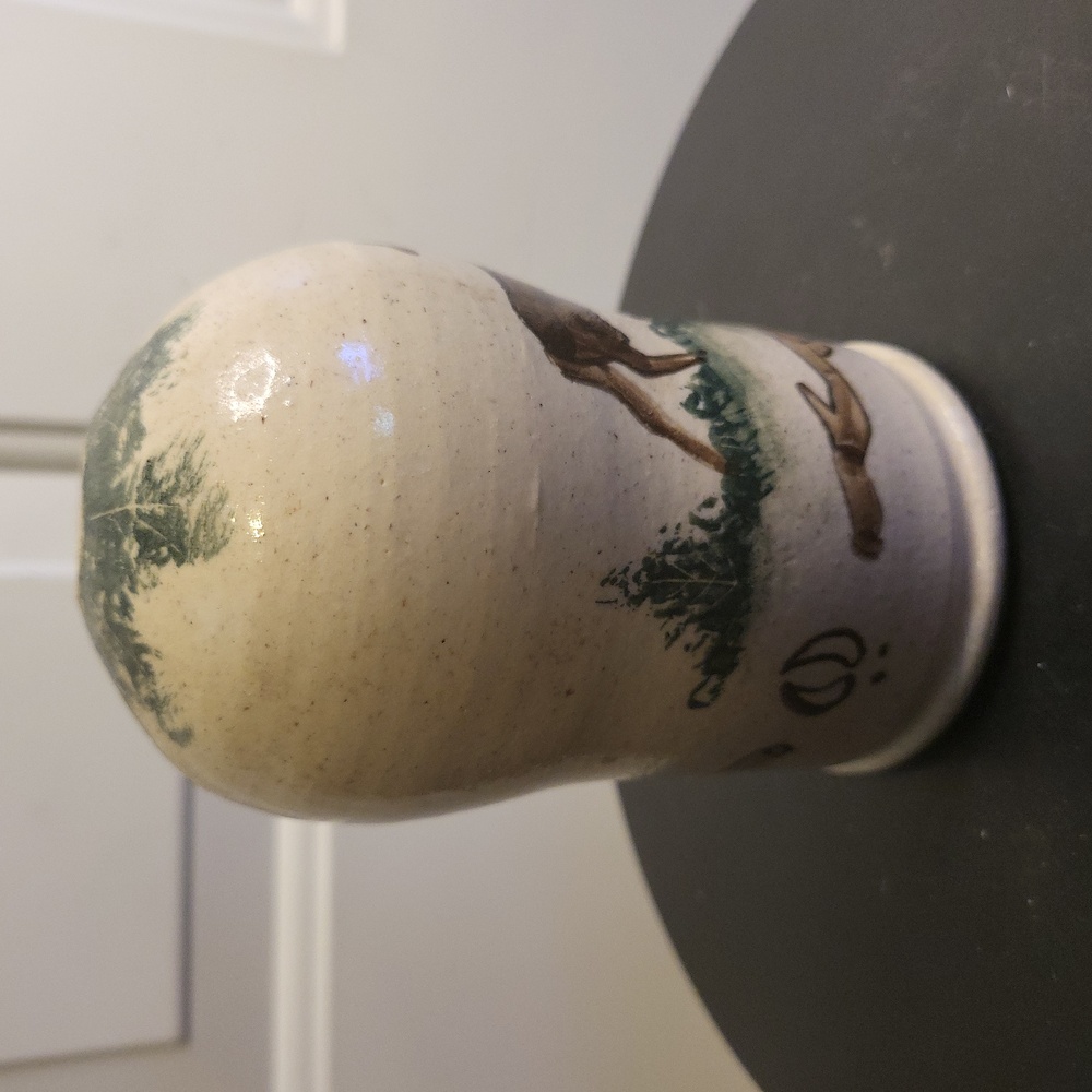Vintage Ceramic Pottery Vase Beehive Shape w/ Deer & Trees - Picture 3 of 9